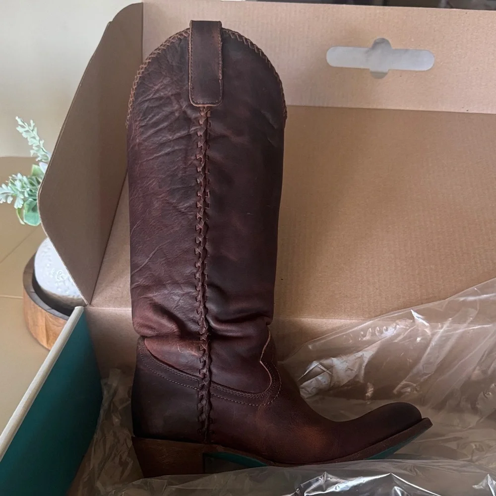 Lane Plain Jane Rustic Brown Heeled Western Boots cognac - Picture 6 of 10